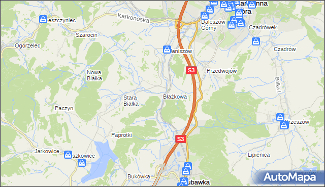 mapa Błażkowa gmina Lubawka, Błażkowa gmina Lubawka na mapie Targeo
