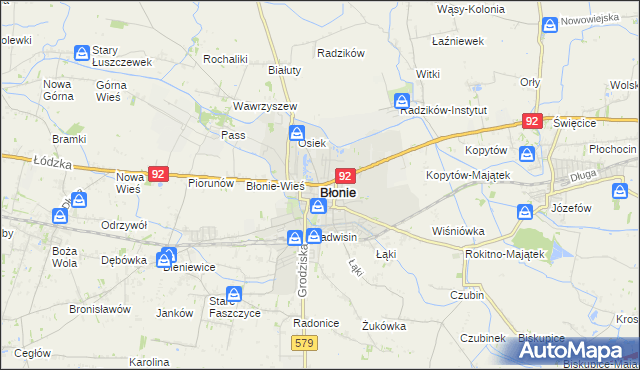 mapa Błonie powiat warszawski zachodni, Błonie powiat warszawski zachodni na mapie Targeo