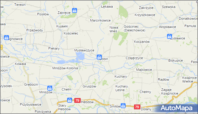 mapa Bobin gmina Proszowice, Bobin gmina Proszowice na mapie Targeo