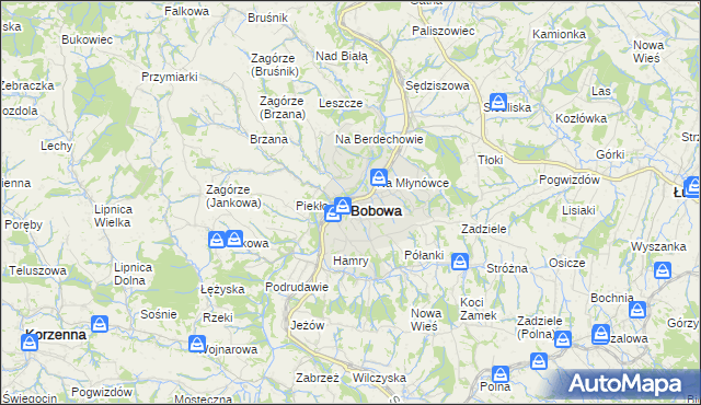mapa Bobowa powiat gorlicki, Bobowa powiat gorlicki na mapie Targeo
