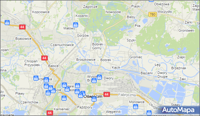 mapa Bobrek gmina Chełmek, Bobrek gmina Chełmek na mapie Targeo