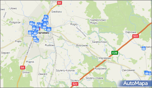 mapa Bobrowiec gmina Braniewo, Bobrowiec gmina Braniewo na mapie Targeo