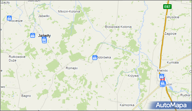 mapa Bobrówka gmina Jaświły, Bobrówka gmina Jaświły na mapie Targeo