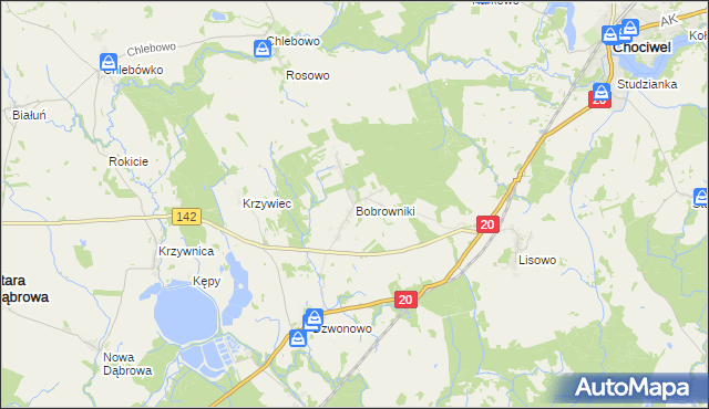 mapa Bobrowniki gmina Chociwel, Bobrowniki gmina Chociwel na mapie Targeo