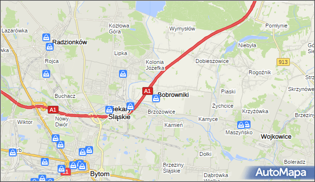 mapa Bobrowniki powiat będziński, Bobrowniki powiat będziński na mapie Targeo