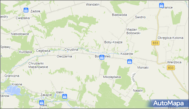 mapa Boby-Wieś, Boby-Wieś na mapie Targeo