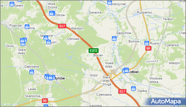 mapa Bocian, Bocian na mapie Targeo
