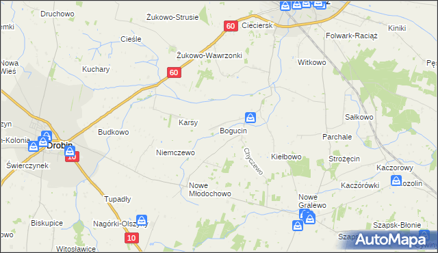 mapa Bogucin gmina Raciąż, Bogucin gmina Raciąż na mapie Targeo