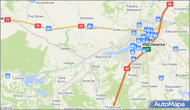 mapa Boguszyce gmina Rawa Mazowiecka, Boguszyce gmina Rawa Mazowiecka na mapie Targeo