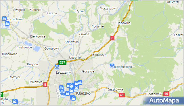 mapa Boguszyn gmina Kłodzko, Boguszyn gmina Kłodzko na mapie Targeo