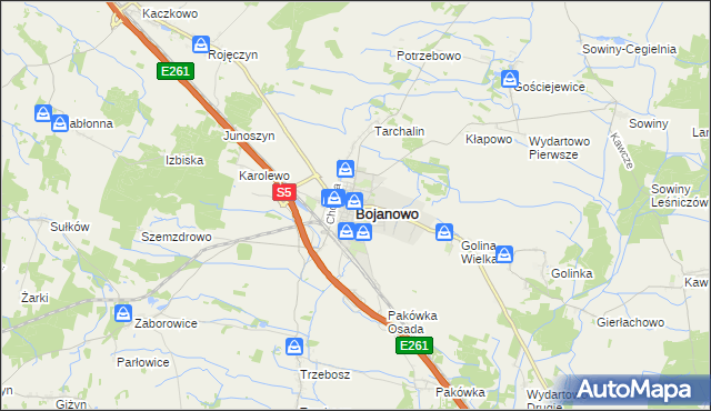mapa Bojanowo powiat rawicki, Bojanowo powiat rawicki na mapie Targeo