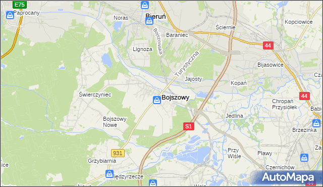 mapa Bojszowy, Bojszowy na mapie Targeo