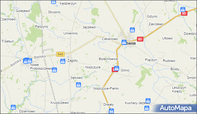 mapa Bolechowice gmina Bielsk, Bolechowice gmina Bielsk na mapie Targeo