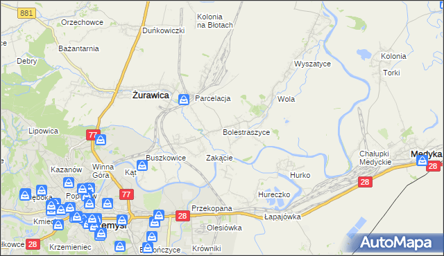mapa Bolestraszyce, Bolestraszyce na mapie Targeo