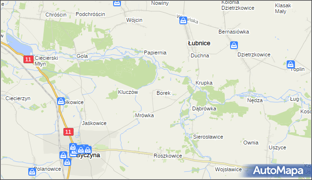 mapa Borek gmina Byczyna, Borek gmina Byczyna na mapie Targeo