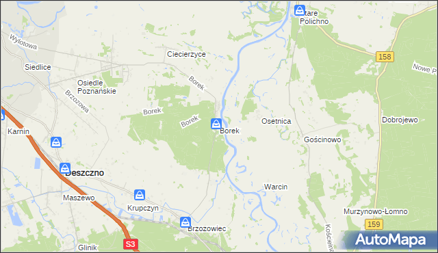 mapa Borek gmina Deszczno, Borek gmina Deszczno na mapie Targeo