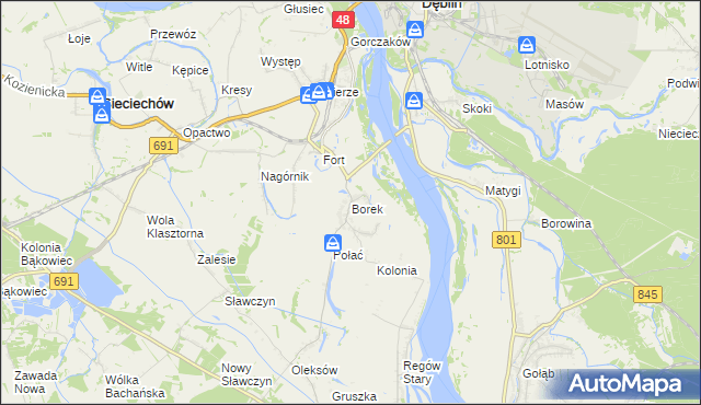 mapa Borek gmina Gniewoszów, Borek gmina Gniewoszów na mapie Targeo