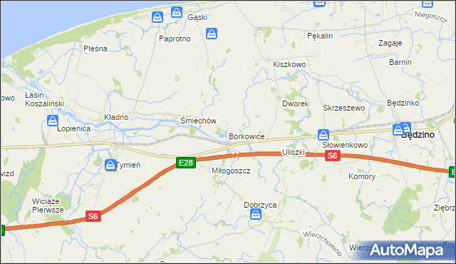 mapa Borkowice gmina Będzino, Borkowice gmina Będzino na mapie Targeo