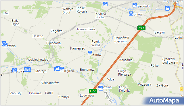 mapa Borów gmina Jędrzejów, Borów gmina Jędrzejów na mapie Targeo