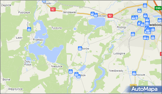 mapa Borów gmina Świebodzin, Borów gmina Świebodzin na mapie Targeo