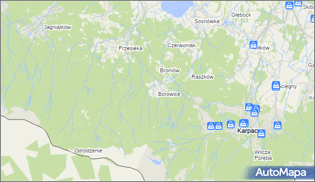 mapa Borowice gmina Podgórzyn, Borowice gmina Podgórzyn na mapie Targeo