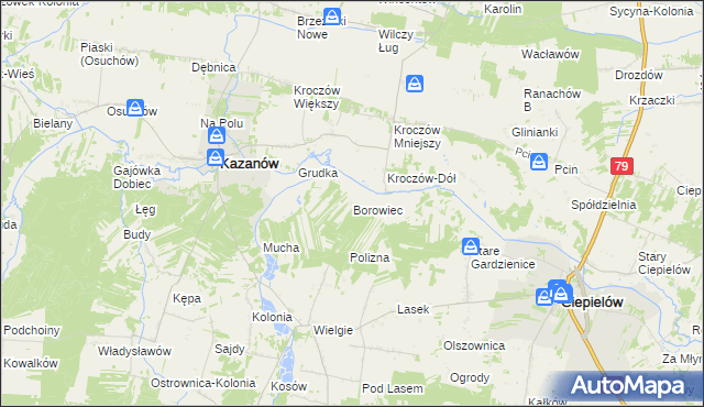 mapa Borowiec gmina Ciepielów, Borowiec gmina Ciepielów na mapie Targeo