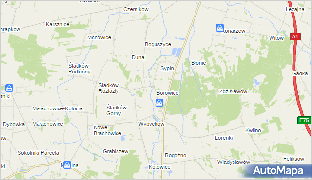 mapa Borowiec gmina Piątek, Borowiec gmina Piątek na mapie Targeo