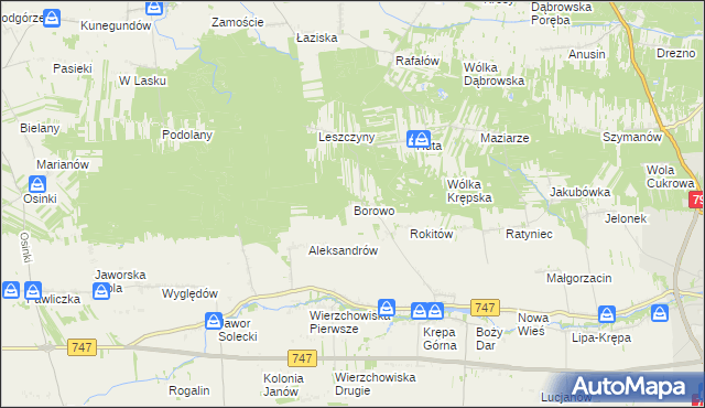 mapa Borowo gmina Lipsko, Borowo gmina Lipsko na mapie Targeo