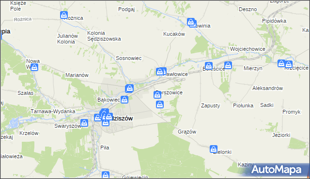 mapa Borszowice gmina Sędziszów, Borszowice gmina Sędziszów na mapie Targeo