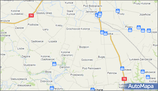mapa Bożęcin gmina Wilczyce, Bożęcin gmina Wilczyce na mapie Targeo