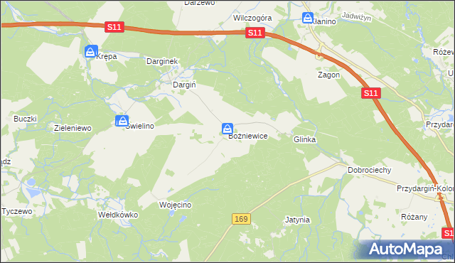 mapa Bożniewice gmina Bobolice, Bożniewice gmina Bobolice na mapie Targeo