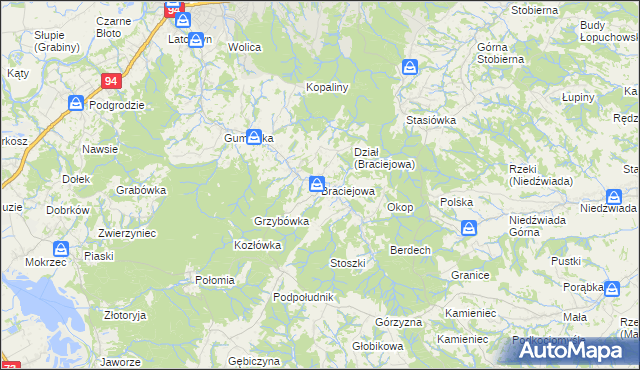 mapa Braciejowa, Braciejowa na mapie Targeo