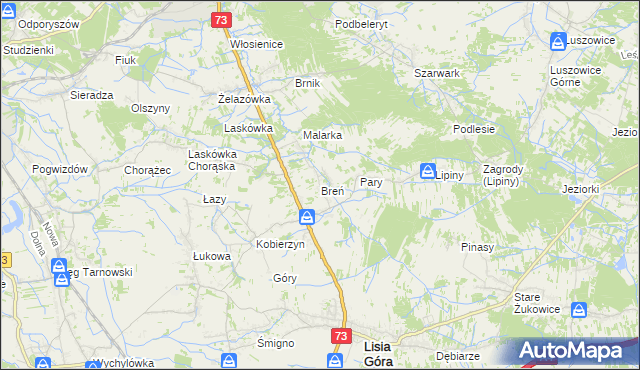 mapa Breń gmina Lisia Góra, Breń gmina Lisia Góra na mapie Targeo