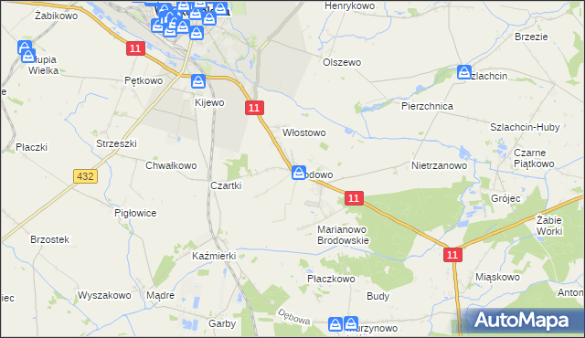 mapa Brodowo gmina Środa Wielkopolska, Brodowo gmina Środa Wielkopolska na mapie Targeo