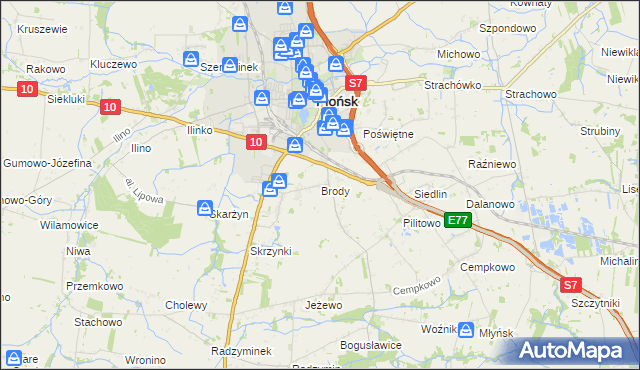 mapa Brody gmina Płońsk, Brody gmina Płońsk na mapie Targeo