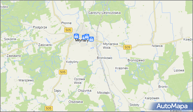 mapa Bronikowo gmina Młynary, Bronikowo gmina Młynary na mapie Targeo