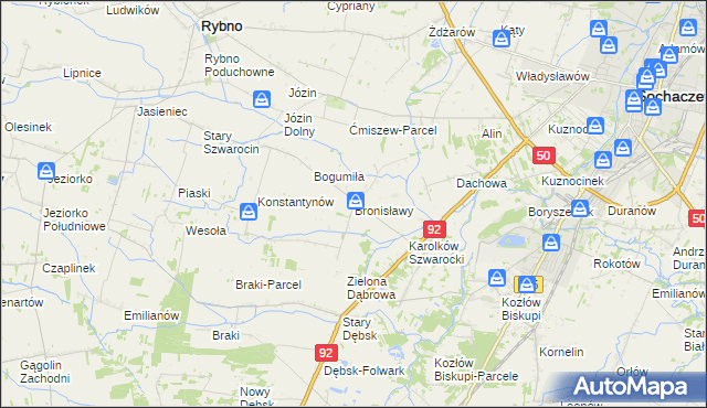 mapa Bronisławy gmina Rybno, Bronisławy gmina Rybno na mapie Targeo