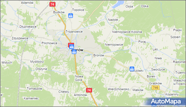 mapa Bronów gmina Żarnów, Bronów gmina Żarnów na mapie Targeo