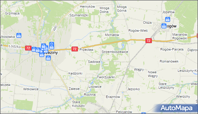 mapa Bronowice gmina Brzeziny, Bronowice gmina Brzeziny na mapie Targeo