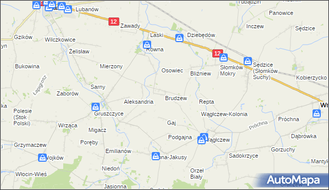 mapa Brudzew gmina Błaszki, Brudzew gmina Błaszki na mapie Targeo