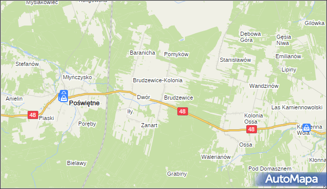 mapa Brudzewice gmina Poświętne, Brudzewice gmina Poświętne na mapie Targeo
