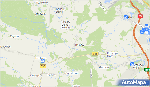 mapa Brunów gmina Chocianów, Brunów gmina Chocianów na mapie Targeo