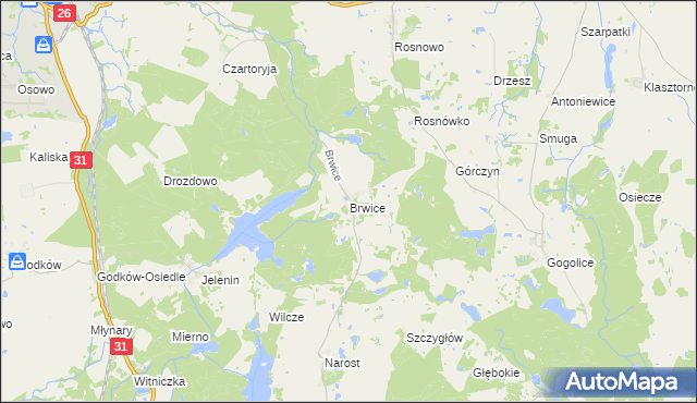 mapa Brwice, Brwice na mapie Targeo