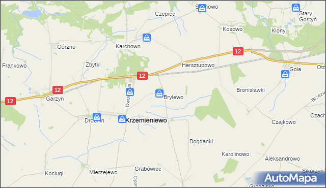mapa Brylewo gmina Krzemieniewo, Brylewo gmina Krzemieniewo na mapie Targeo