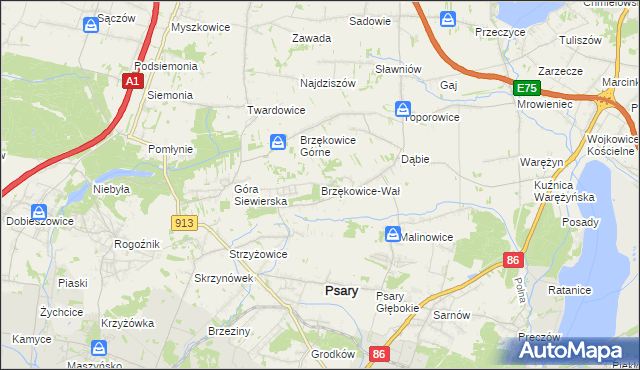 mapa Brzękowice-Wał, Brzękowice-Wał na mapie Targeo
