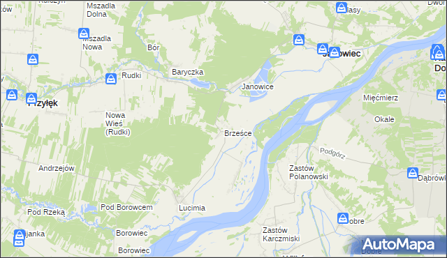 mapa Brześce gmina Janowiec, Brześce gmina Janowiec na mapie Targeo