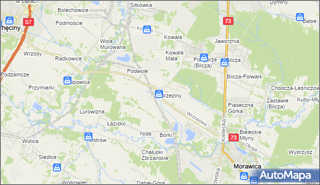 mapa Brzeziny gmina Morawica, Brzeziny gmina Morawica na mapie Targeo