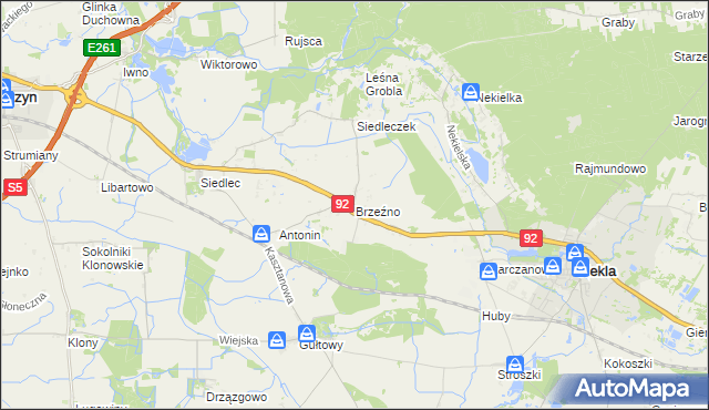 mapa Brzeźno gmina Kostrzyn, Brzeźno gmina Kostrzyn na mapie Targeo