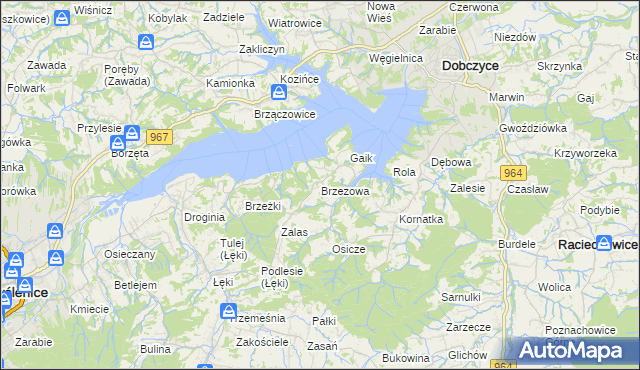 mapa Brzezowa gmina Dobczyce, Brzezowa gmina Dobczyce na mapie Targeo