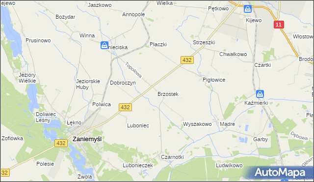 mapa Brzostek gmina Zaniemyśl, Brzostek gmina Zaniemyśl na mapie Targeo